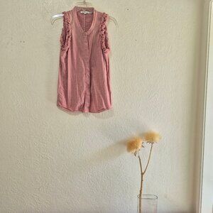 See by Chloe Sleeveless Fringe Detail Cotton Button Up Shirt Size XS/S